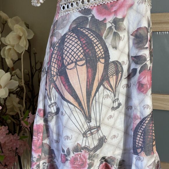 Perfect Way Floral Romantic Mini Dress Elegant W/Pearly Beads Woman Size M - Picture 5 of 12